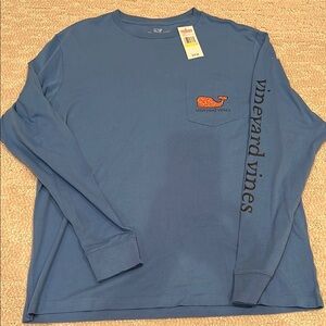 Vineyard Vines Men's Blue and Orange Long Sleeve Tee